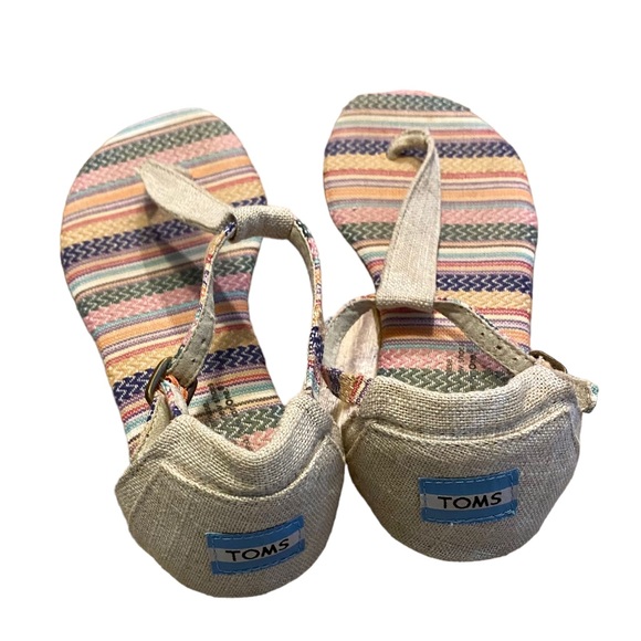 TOMS PLAYA T-STRAP BURLAP TAPESTRY SANDAL SIZE 8 FLAT T STRAP SANDALS - Picture 4 of 15